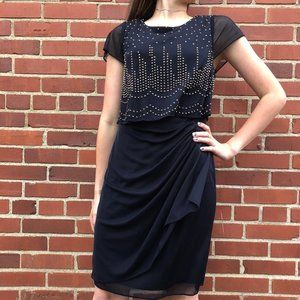 Gold and navy beaded dress